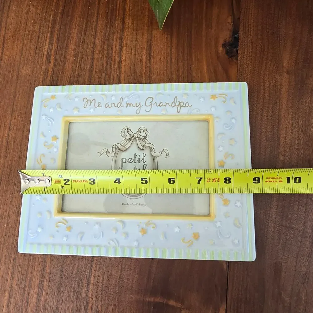 Petite Motif Me and My Grandpa Picture Frame 4X6 Ceramic Blue Green Yellow Stars